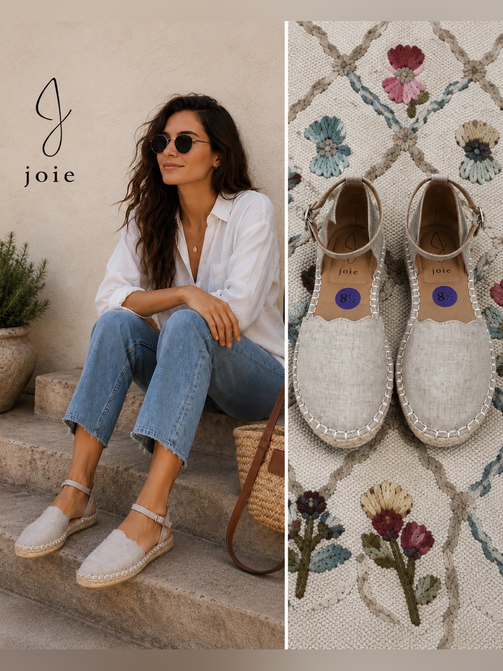 Joie Shimmer Linen Espadrille Ankle Strap Flats